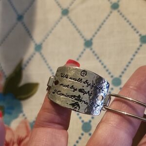 Silver-Tone Inspirational Bracelet Cuff - Script Engraving